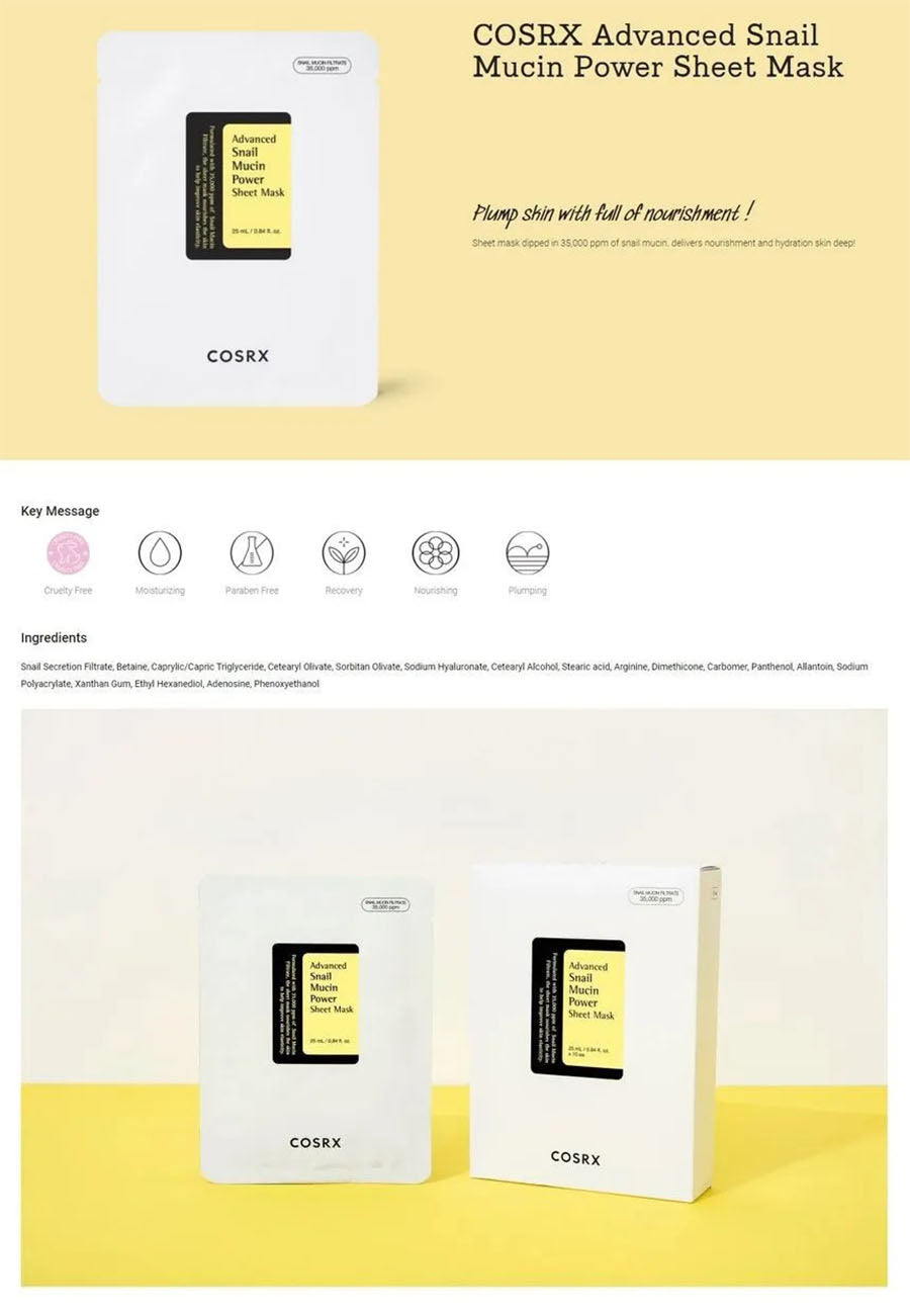 COSRX - Advanced Snail Mucin Power Sheet Mask 1 Piece - Gallery 1