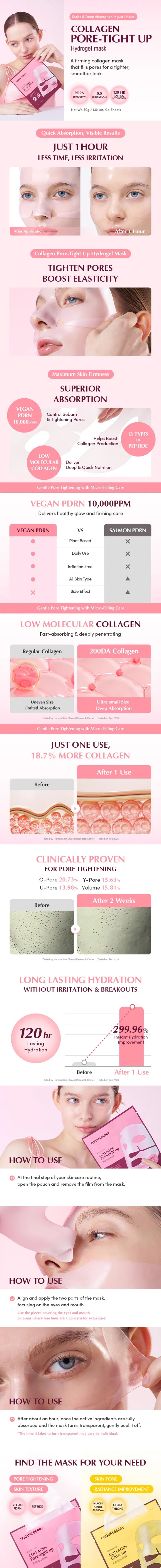 EQQUALBERRY - Collagen Pore-tight up Hydrogel Mask [1 SHEET] - Gallery 1