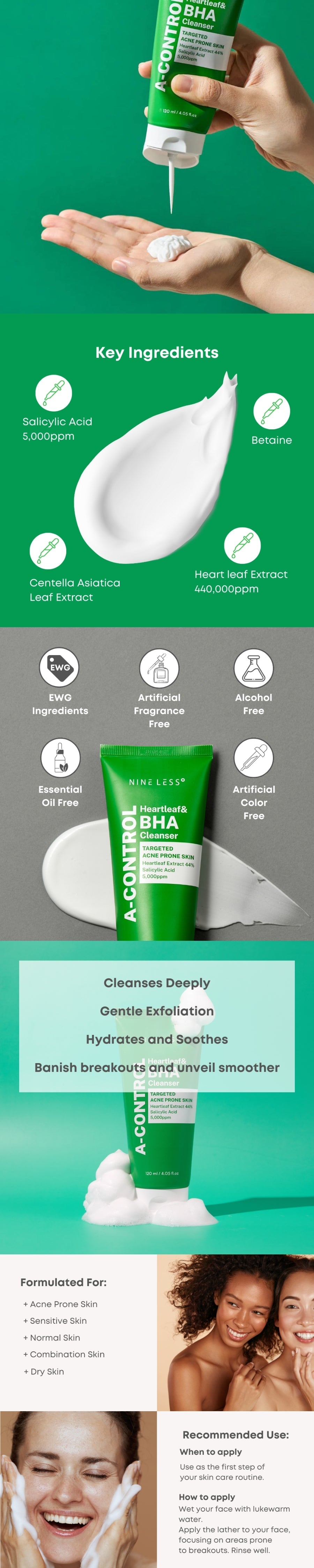 NINELESS - A-Control Heartleaf & BHA Cleanser 120ml - Gallery 1