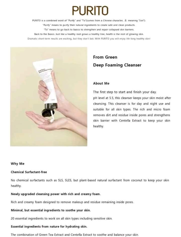 PURITO - From Green Deep Foaming Cleanser 30ml